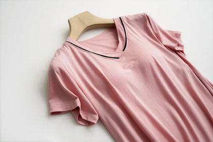 2025 summer new women's pajamas 3-piece Modal large simple pajamas with bra short sleeves+shorts+trousers casual home wear