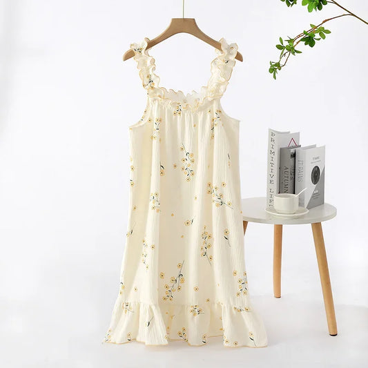 2025summer new style 100%cotton ladies suspender skirt thin nightdress cartoon plus size short skirt home skirt plus size dress