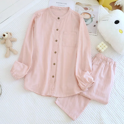 2025 New Spring/Summer Couple's Pajama Set 100% Cotton Simple Men's and Women's Long Sleeve Long Pants Two Piece Home Clothes