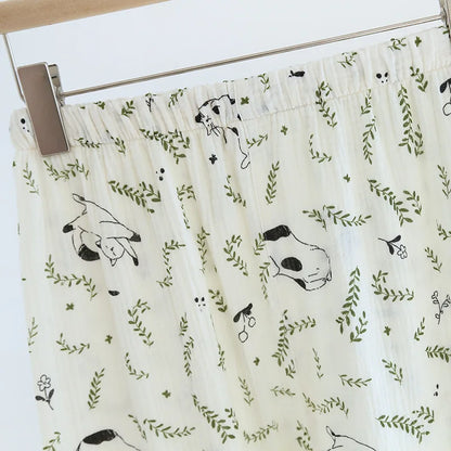 2025 Spring/Summer New Women's Pajamas Three Piece Set 100% Pure Cotton Crepe Thin Short Sleeves+Shorts+Long Pants Home Fury