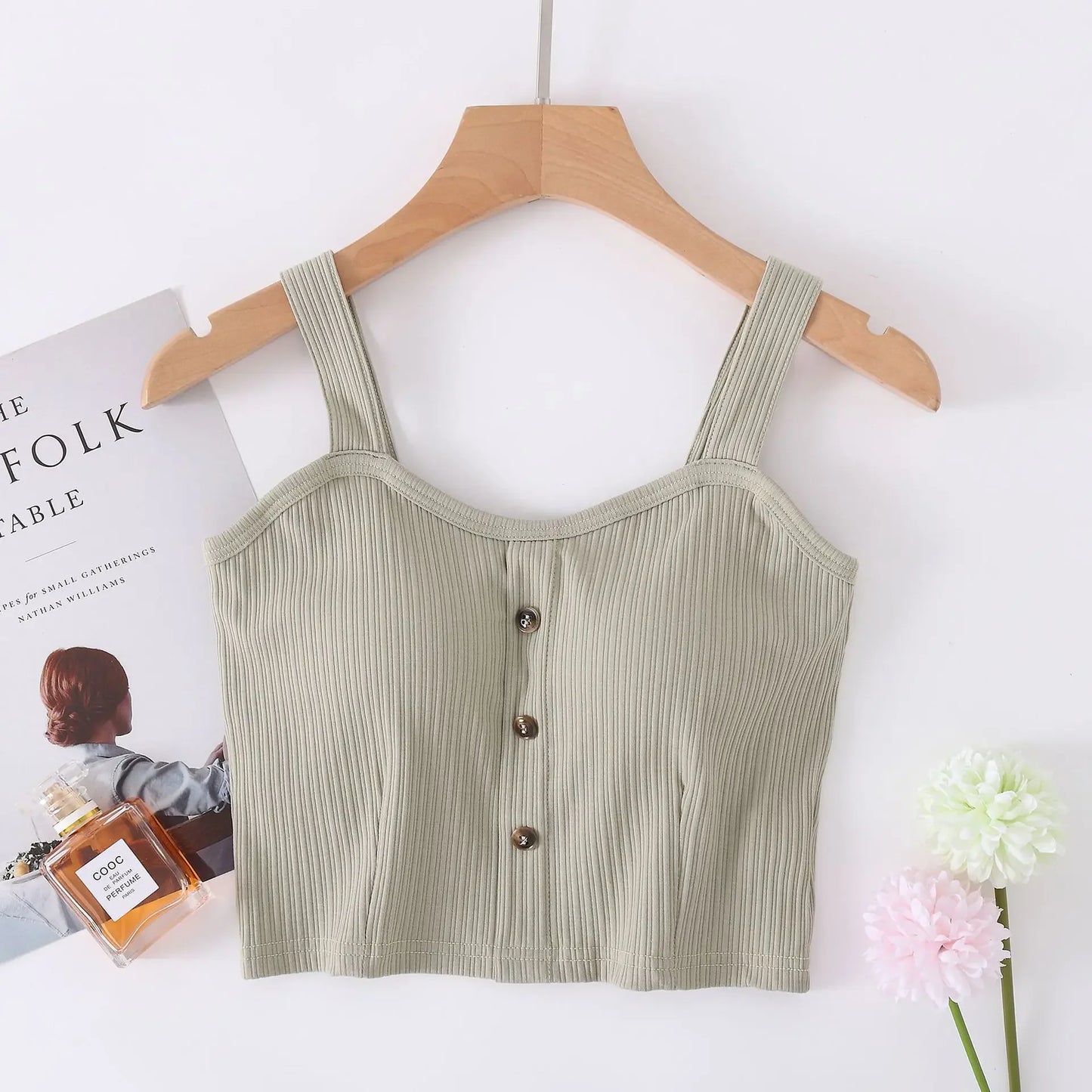 Manufacturer wholesale 2025 new spring and summer cotton belt bra sling vest women button wide shoulder belt women's navel vest