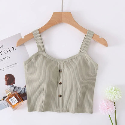 Manufacturer wholesale 2025 new spring and summer cotton belt bra sling vest women button wide shoulder belt women's navel vest