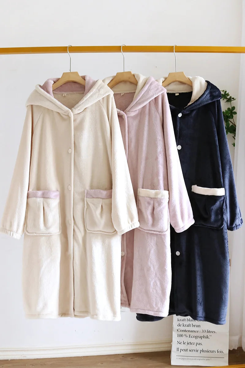 Autumn and winter new style couples' solid color nightgown flannel gown men and women's coral velvet simple pajamas home clothes