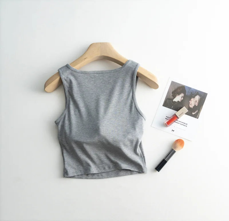 2025 Summer New Women's Short Tank Top with Chest Cushion Bottom Women's Viscous Fiber Inner Strap Top Thin Thread Pajamas