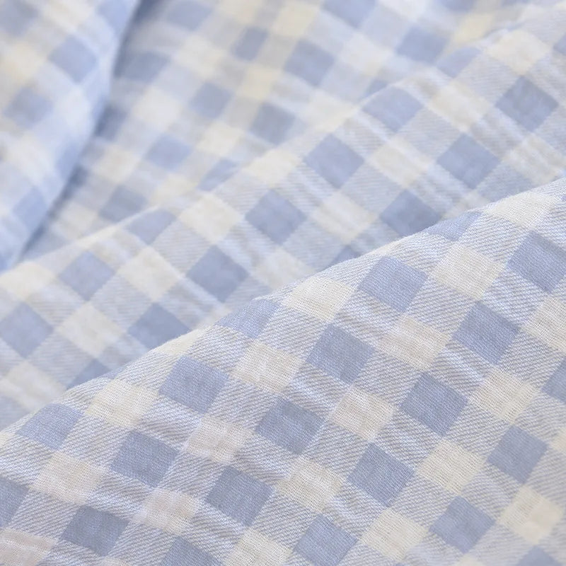 2025 New Spring Couple's Pajama Set 100% Cotton Long Sleeve Long Pants Two Piece Set Checkered Men's and Women's Home Clothes
