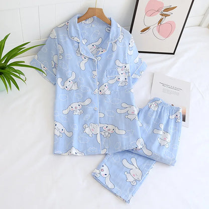 2025 Japanese style simple short women female 100% cotton gauze short sleeve trousers ladies pajamas suit cute pajamas sets home