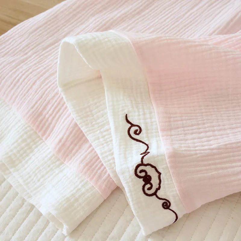 2025 Spring and Autumn New Women's Pajama Set 100% cotton crepe long-sleeved trousers classic two-piece household clothes