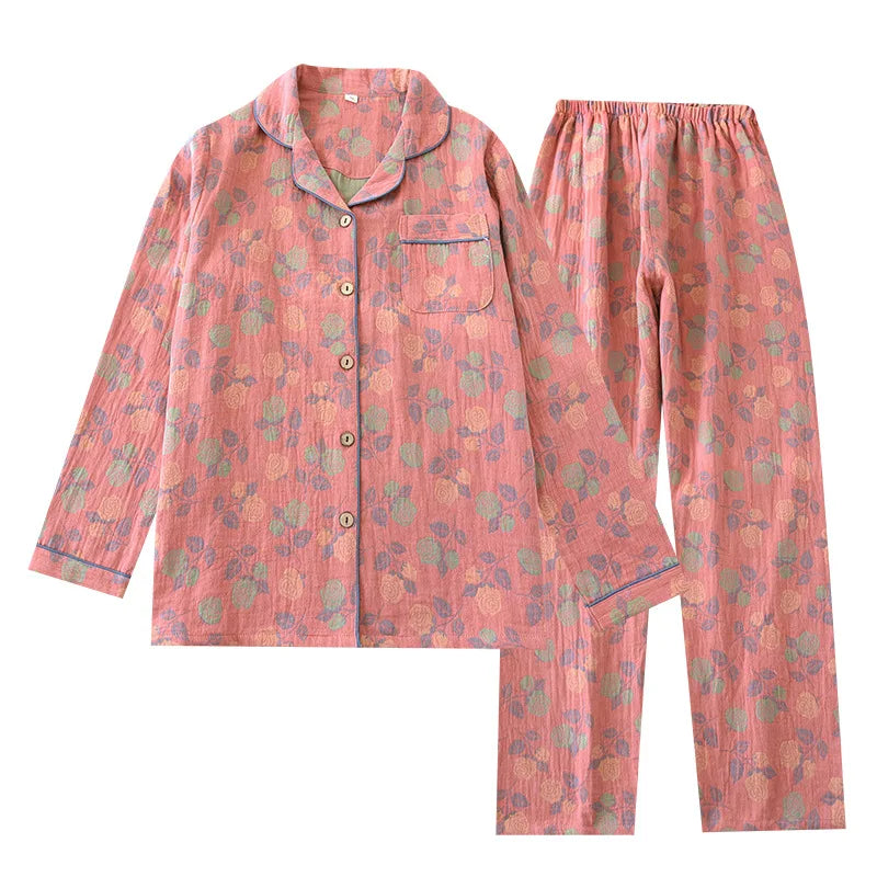 2025 New Women's Spring and Autumn Pajama Set 100% Pure Cotton Retro Chinese Style Long Sleeve Two Piece Set Large Home Fury