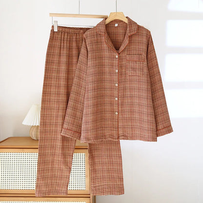 2025 Women's New Spring and Autumn Pajama Set 100% Cotton Long Sleeve Long Pants Two Piece Set Loose Collar Home Clothes Ladies