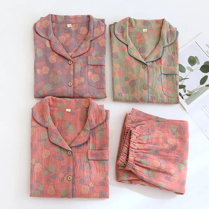 2025 New Women's Spring and Autumn Pajama Set 100% Pure Cotton Retro Chinese Style Long Sleeve Two Piece Set Large Home Fury