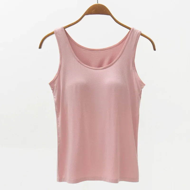 2025New summer modal with five-finger cup chest pad camisole ladies multicolor large size wide shoulder strap women lingerie top