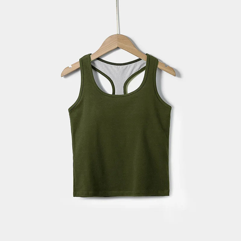 2025 New Women's Summer Pure Cotton Tank Top with Breast Pads Bra One Piece Racerback Backing Sleepwear Home Furnishing Top
