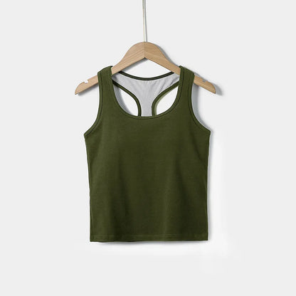 2025 New Women's Summer Pure Cotton Tank Top with Breast Pads Bra One Piece Racerback Backing Sleepwear Home Furnishing Top