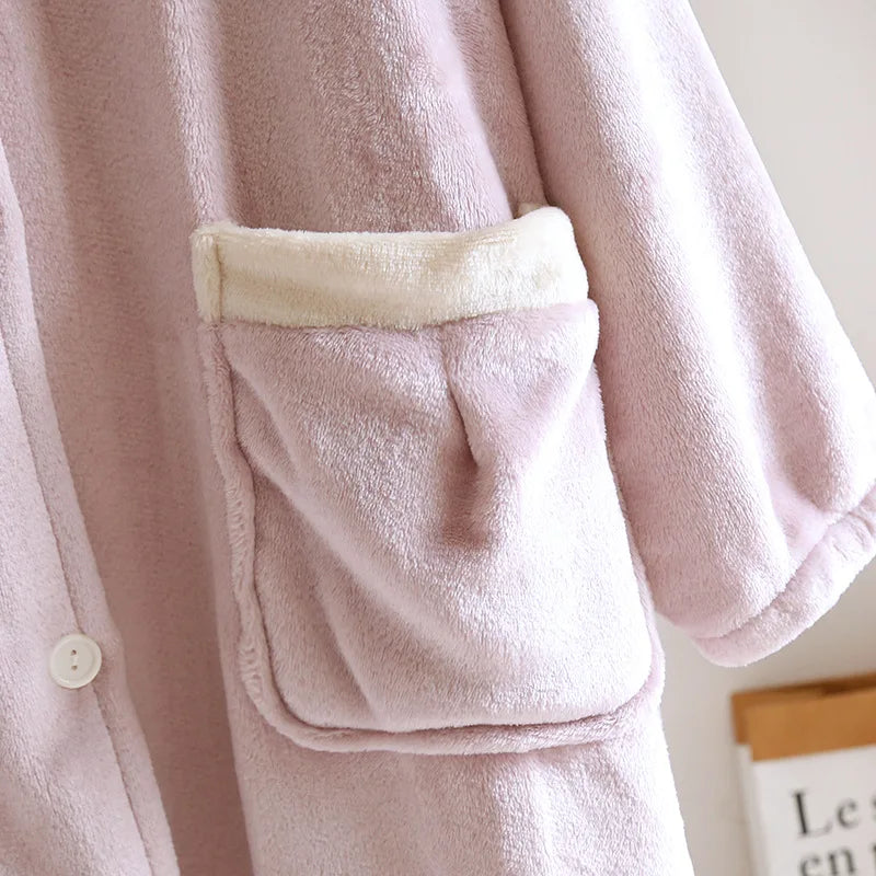 Autumn and winter new style couples' solid color nightgown flannel gown men and women's coral velvet simple pajamas home clothes