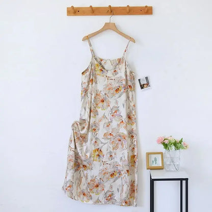 2025 Spring/Summer New Women's Sling Skirt 100% Viscose Fiber Sleeping Skirt Printed Sleeping Skirt Sexy Home Dress for Ladies