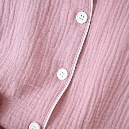 New Spring and Autumn Couple Pajamas Set 100%Cotton Crepe Long Sleeve Pants Two Piece Men's and Women's Large Size Home Garments