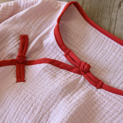 New spring and summer 100% cotton Chinese style women's pajamas two-piece set three-quarter sleeve tops home service suits