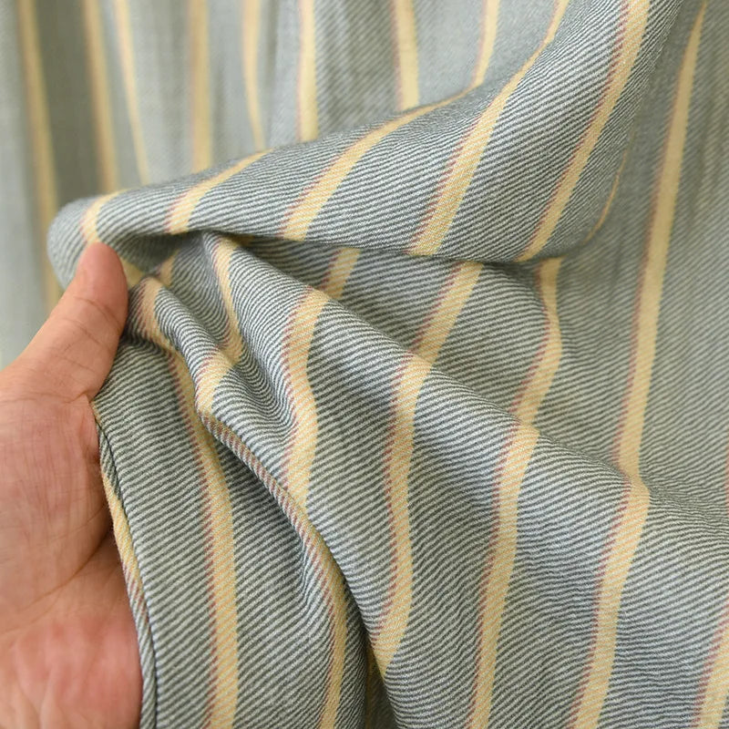 New men's sleepwear two-piece set for spring 2025 100% cotton crepe fabric vertical stripe long sleeved long pants home suit set