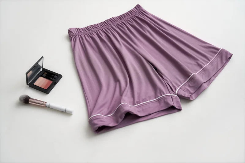2025 summer new women's pajamas 3-piece Modal large simple pajamas with bra short sleeves+shorts+trousers casual home wear