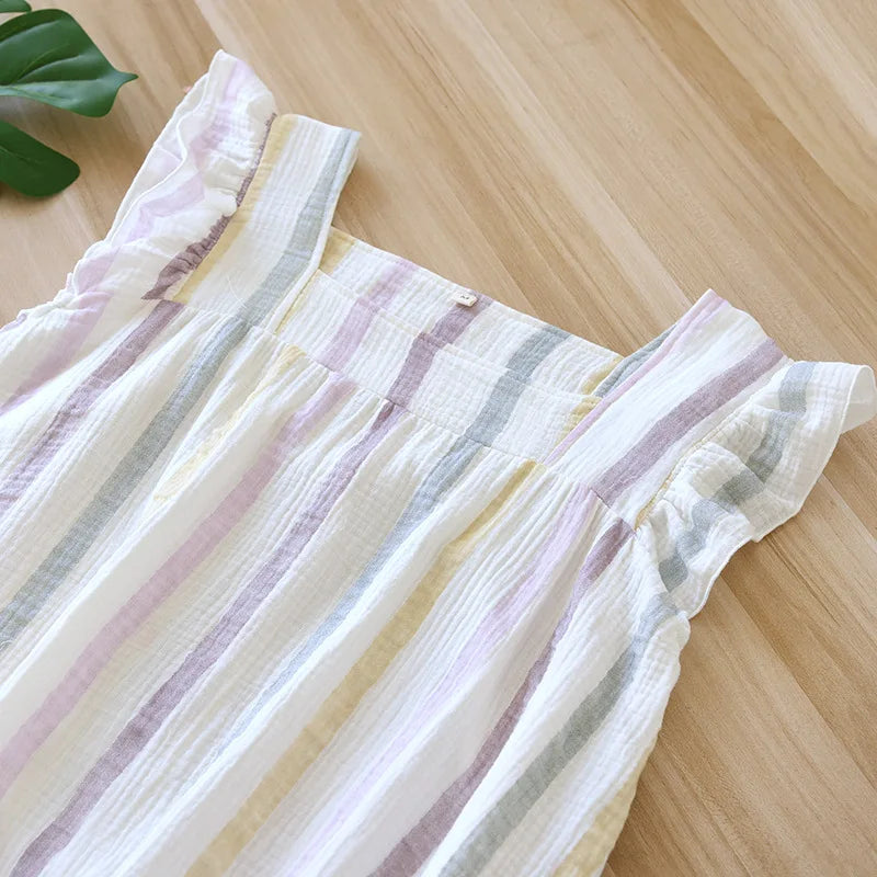 2025 Summer New Women's Sleeping Skirt 100% Cotton Crepe Sling Skirt Soft and Comfortable Sleeveless Tank Top Home Dress Ladies