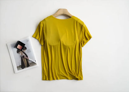 2025 summer new women's pajamas 3-piece Modal large simple pajamas with bra short sleeves+shorts+trousers casual home wear