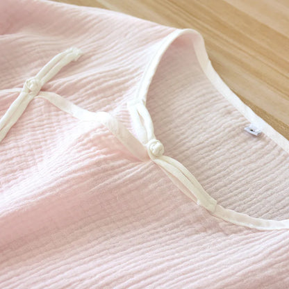 2025 Spring and Autumn New Women's Pajama Set 100% cotton crepe long-sleeved trousers classic two-piece household clothes