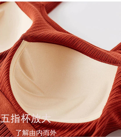 Manufacturer wholesale 2025 new spring and summer cotton belt bra sling vest women button wide shoulder belt women's navel vest