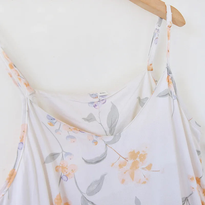 2025 Spring/Summer New Women's Sling Skirt 100% Viscose Fiber Sleeping Skirt Printed Sleeping Skirt Sexy Home Dress for Ladies