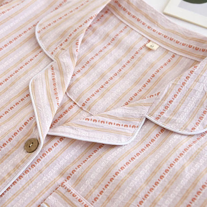 2025 New Spring/Summer Couple Set 100% Cotton Striped Long Sleeve Two Piece Set Men's and Women's Cardigan Home Clothes
