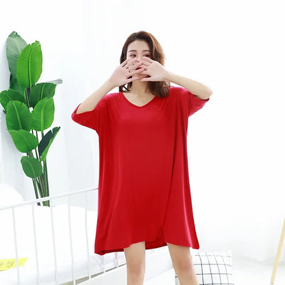 Summer ladies modal night skirt women cotton short-sleeved multi-color plus size loose mid-skirt home skirt sleep wear nightgown