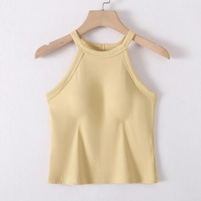 2025 New Women's Summer Pure Cotton Tank Top with Breast Pads Bra One Piece Racerback Backing Sleepwear Home Furnishing Top