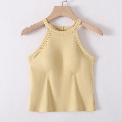 2025 New Women's Summer Pure Cotton Tank Top with Breast Pads Bra One Piece Racerback Backing Sleepwear Home Furnishing Top