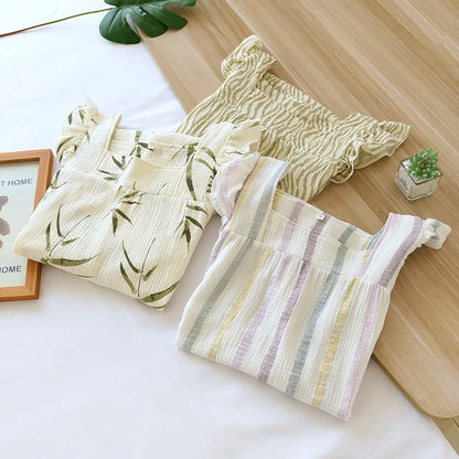 2025 Summer New Women's Sleeping Skirt 100% Cotton Crepe Sling Skirt Soft and Comfortable Sleeveless Tank Top Home Dress Ladies