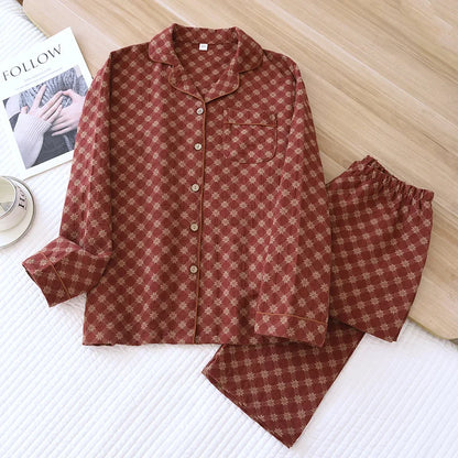 2025 New Spring and Autumn Women's Pajama Set Full Cotton Long Sleeve Long Pants Two Piece Set Cardigan Women's Home Clothes