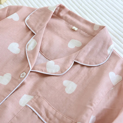 2025 New Spring and Autumn Pajama Set Women's 100% Cotton Long Sleeve Pants Two Piece Love Lovely Sweet Home Furnishing Set