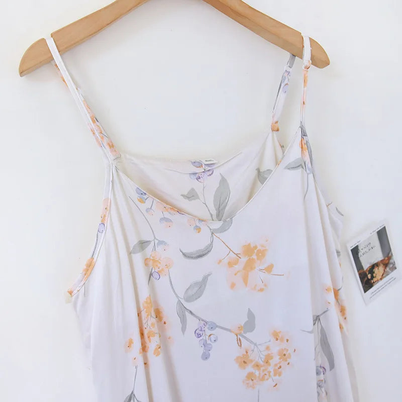 2025 Spring/Summer New Women's Sling Skirt 100% Viscose Fiber Sleeping Skirt Printed Sleeping Skirt Sexy Home Dress for Ladies