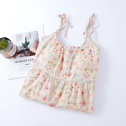 2025 New Summer Women's Sleeping Skirt 100% Cotton Bra Free Strap Skirt Thin Large Floral Dress Summer Dress Sleepwear Women