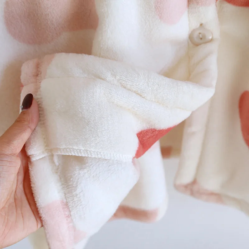 2025 Winter New Flannel Sleeping Robe Women's Bathrobe Long Thickened Velvet Cute Sweet Hooded Home Robe Sleepwear Ladies
