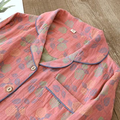2025 New Women's Spring and Autumn Pajama Set 100% Pure Cotton Retro Chinese Style Long Sleeve Two Piece Set Large Home Fury