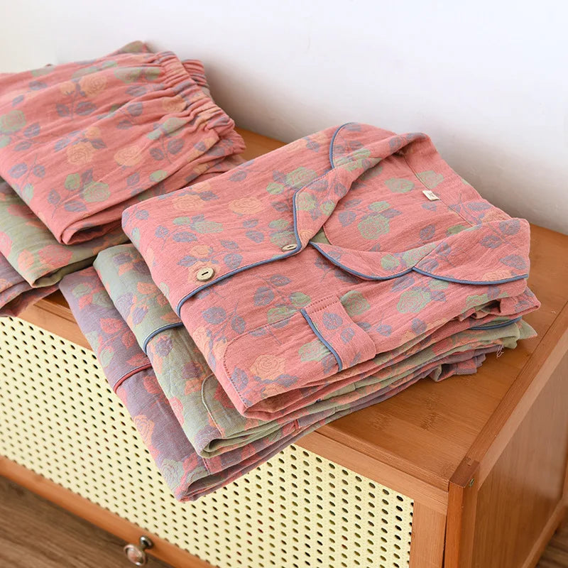 2025 New Women's Spring and Autumn Pajama Set 100% Pure Cotton Retro Chinese Style Long Sleeve Two Piece Set Large Home Fury