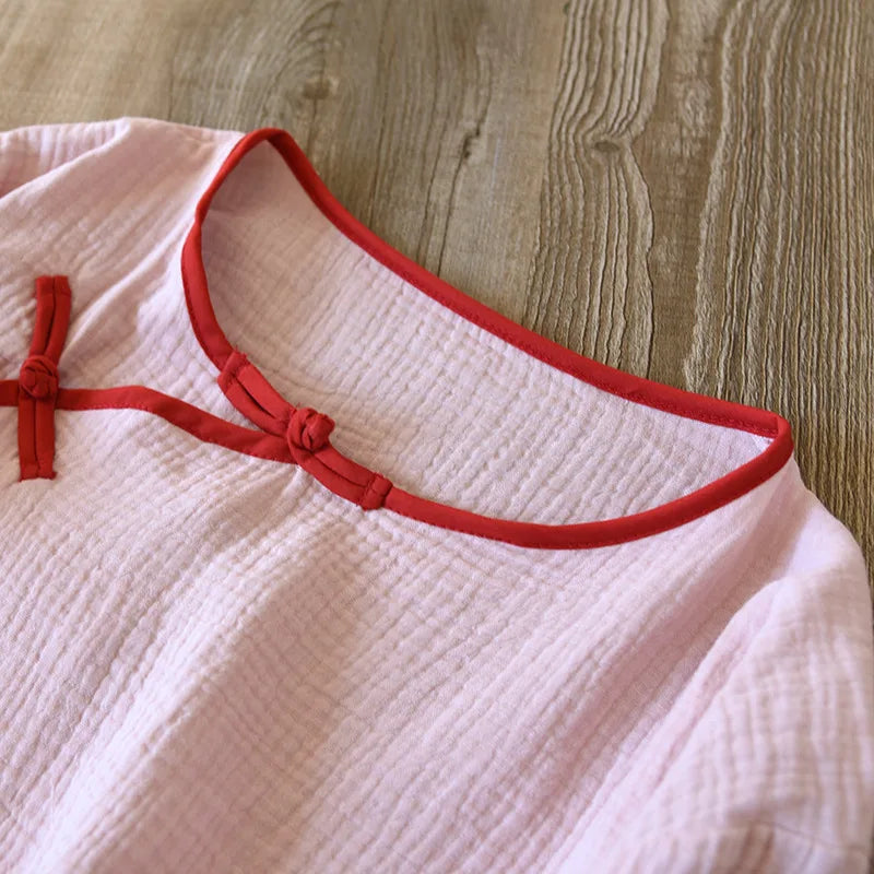 New spring and summer 100% cotton Chinese style women's pajamas two-piece set three-quarter sleeve tops home service suits