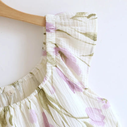 2025 New Summer Women's Sleeping Skirt 100% Cotton Crepe Cloth with Chest Cushion Tank Top Skirt Loose Thin Large Home Clothing