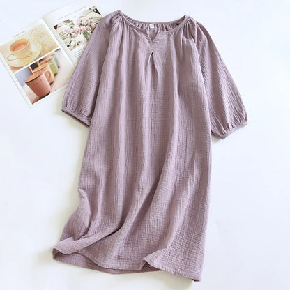 2025 New Spring and Autumn Women's Sleeping Skirt 100% Cotton Crepe Colorful Sleeping Skirt Large Loose Home Skirt Nightgown