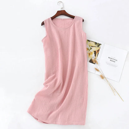 New summer ladies cotton crepe cloth nightdress sleeveless dress solid color plus size loose vest skirt furniture skirt women
