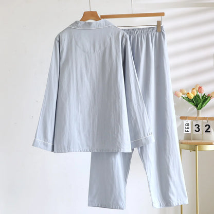 2025 New Spring and Autumn Women's Pajama Set 100% Cotton Simple Long Sleeve Long Pants Two Piece Set Cardigan Home Clothes