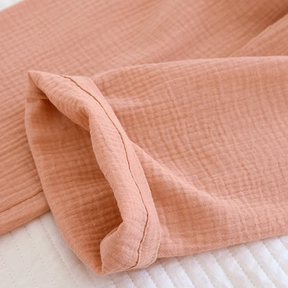 2025 new women's pajama suit 100% cotton crepe sweet lovely long-sleeved trousers two-piece home wear thin sleepwear women