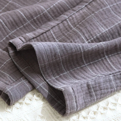 2025 Spring and Autumn New Men's Pajama Set 100%Cotton Crepe Plaid Long sleeved Pants Two Piece Set Cardigan Large Size Homewear