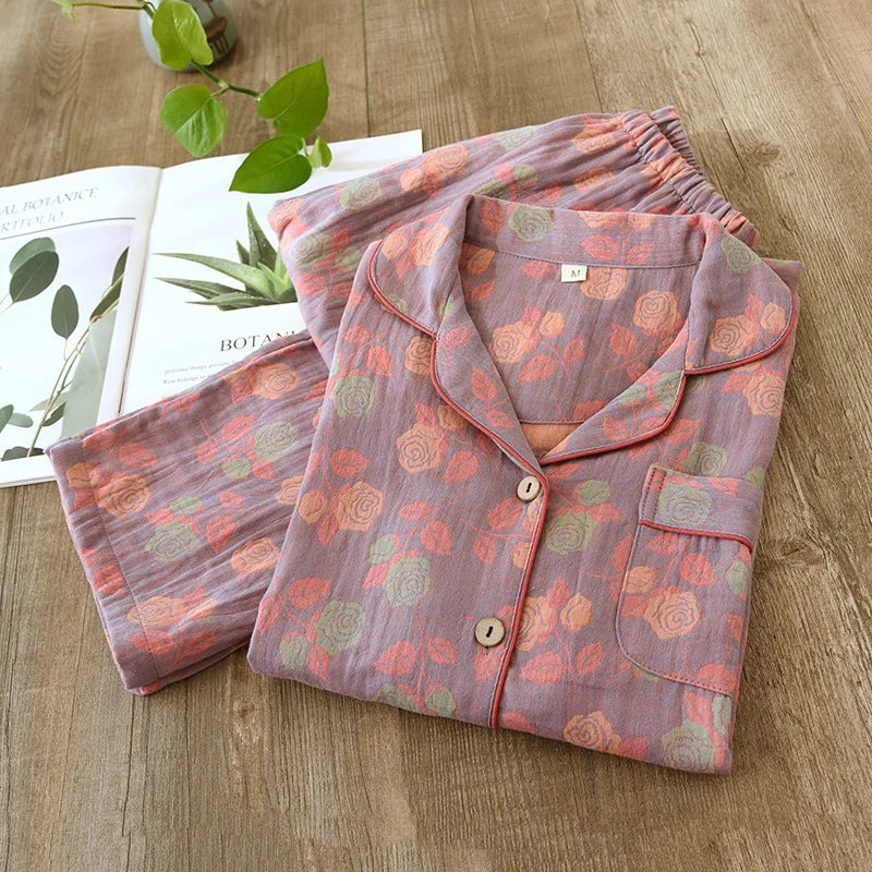 2025 New Women's Spring and Autumn Pajama Set 100% Pure Cotton Retro Chinese Style Long Sleeve Two Piece Set Large Home Fury