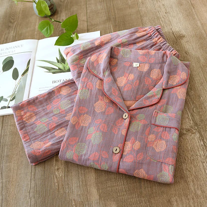 2025 New Women's Spring and Autumn Pajama Set 100% Pure Cotton Retro Chinese Style Long Sleeve Two Piece Set Large Home Fury