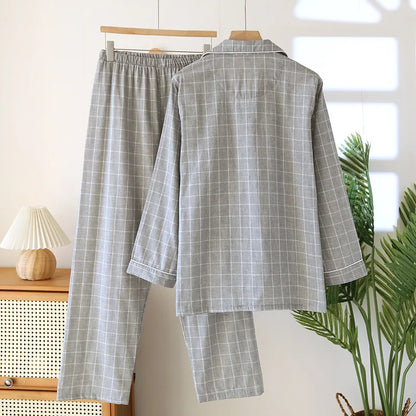 2025 New Spring and Autumn Men's Pajama Set 100% Cotton Long Sleeve Long Pants Two Piece Set Loose Large Home Clothes